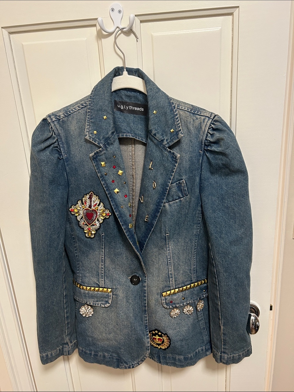 U.g.ly Threads Embellished Denim Blazer - Blue